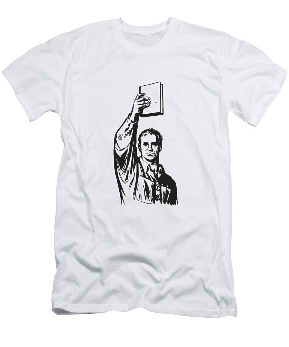 Man Holding Up a Book Csa Images T-Shirt