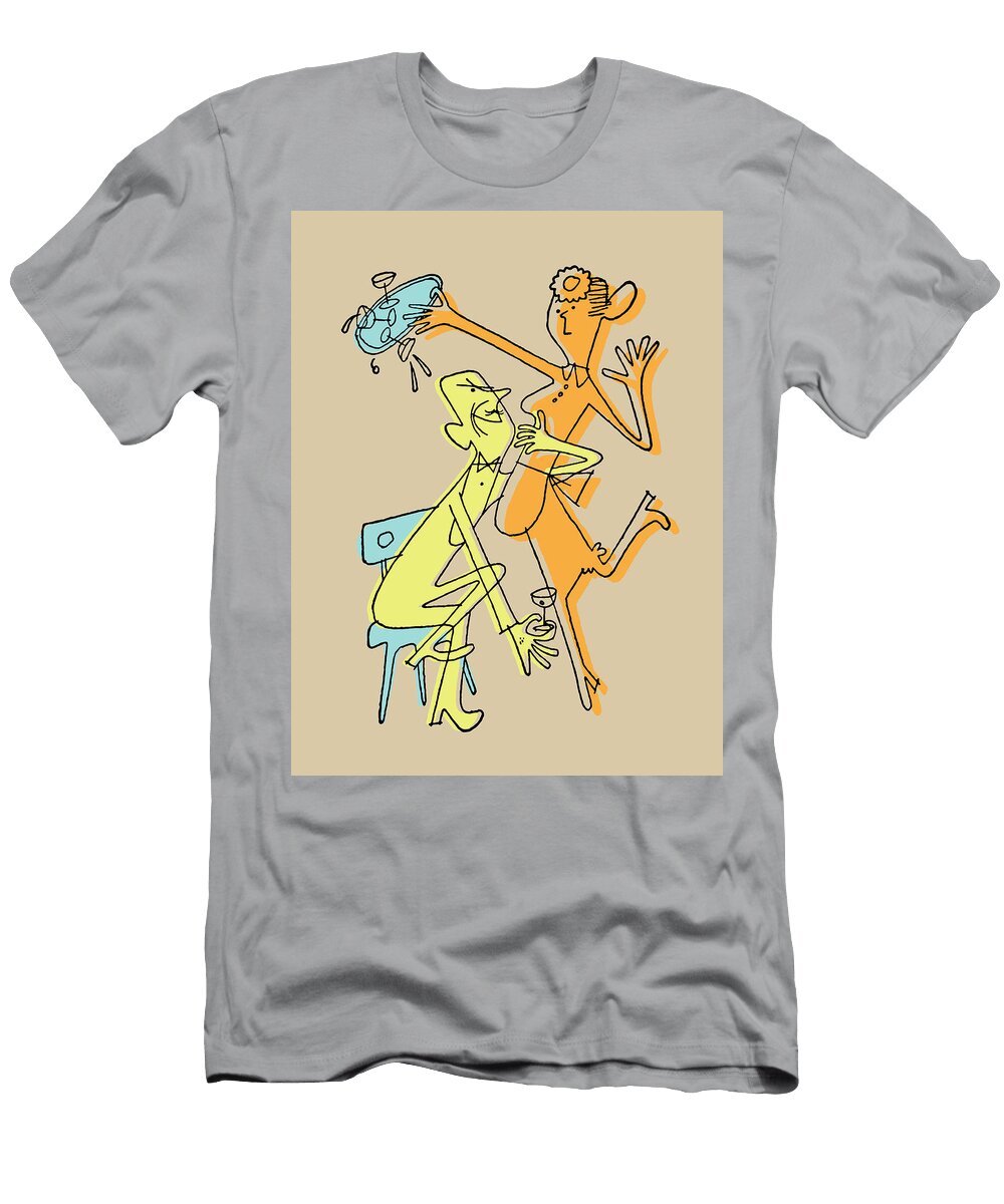 Man Hugging Waitress Spilling Tray of Drinks Csa Images T-Shirt