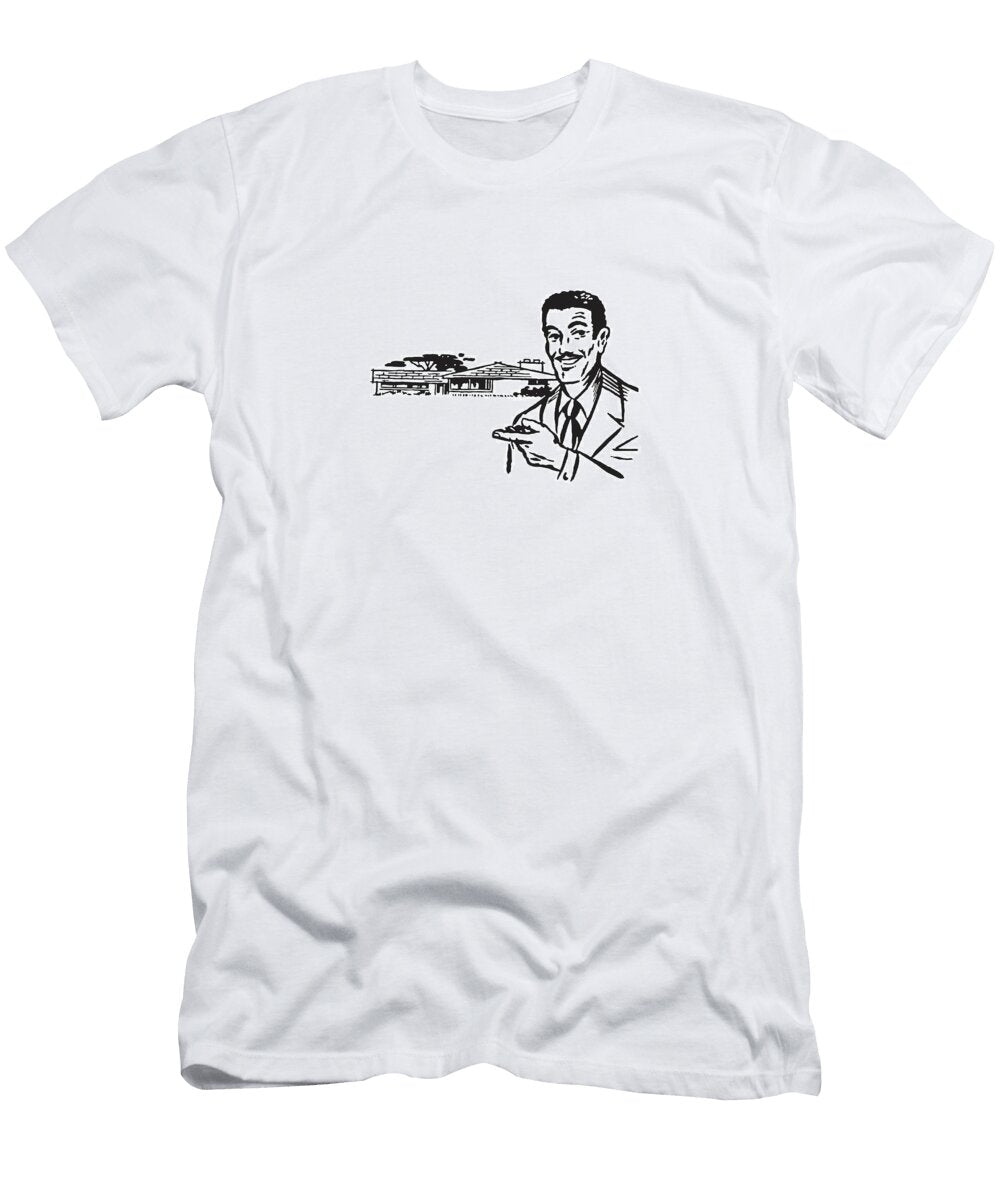 Man in Front of and Pointing to House Csa Images T-Shirt
