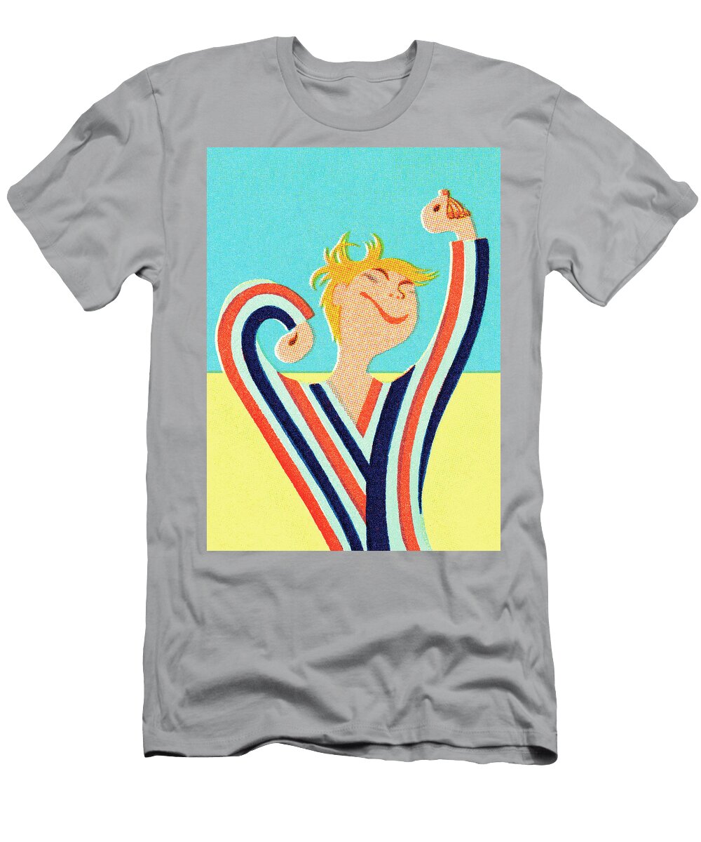 Man in Pajamas Stretching Csa Images T-Shirt