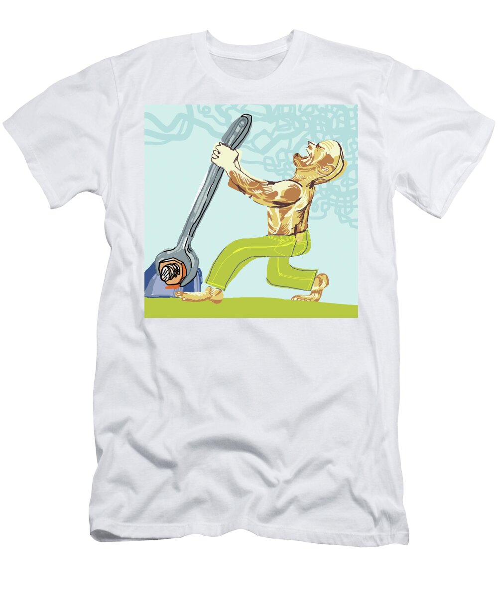 Man Pulling a Lever Csa Images T-Shirt