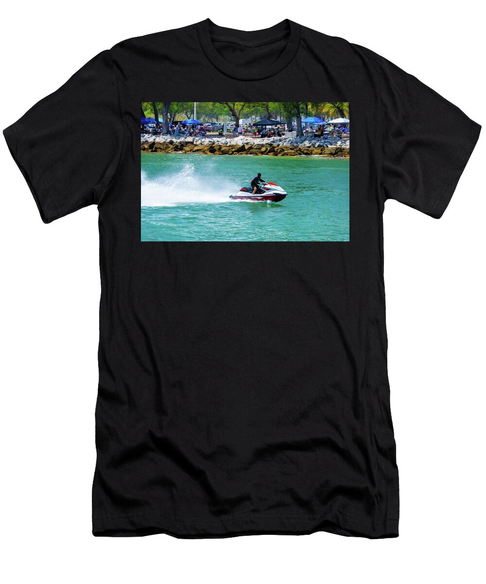 Man Riding a Waverunner in Miami Going Through the Haulover Inle Felix Mizioznikov T-Shirt