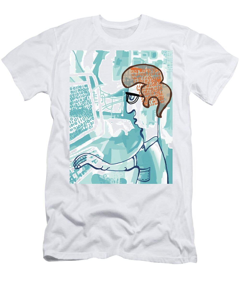 Man Using a Computer Csa Images T-Shirt