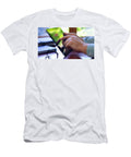 Man Using Tablet Device Closeup At Desk in Front of Window Milleflore Images T-Shirt