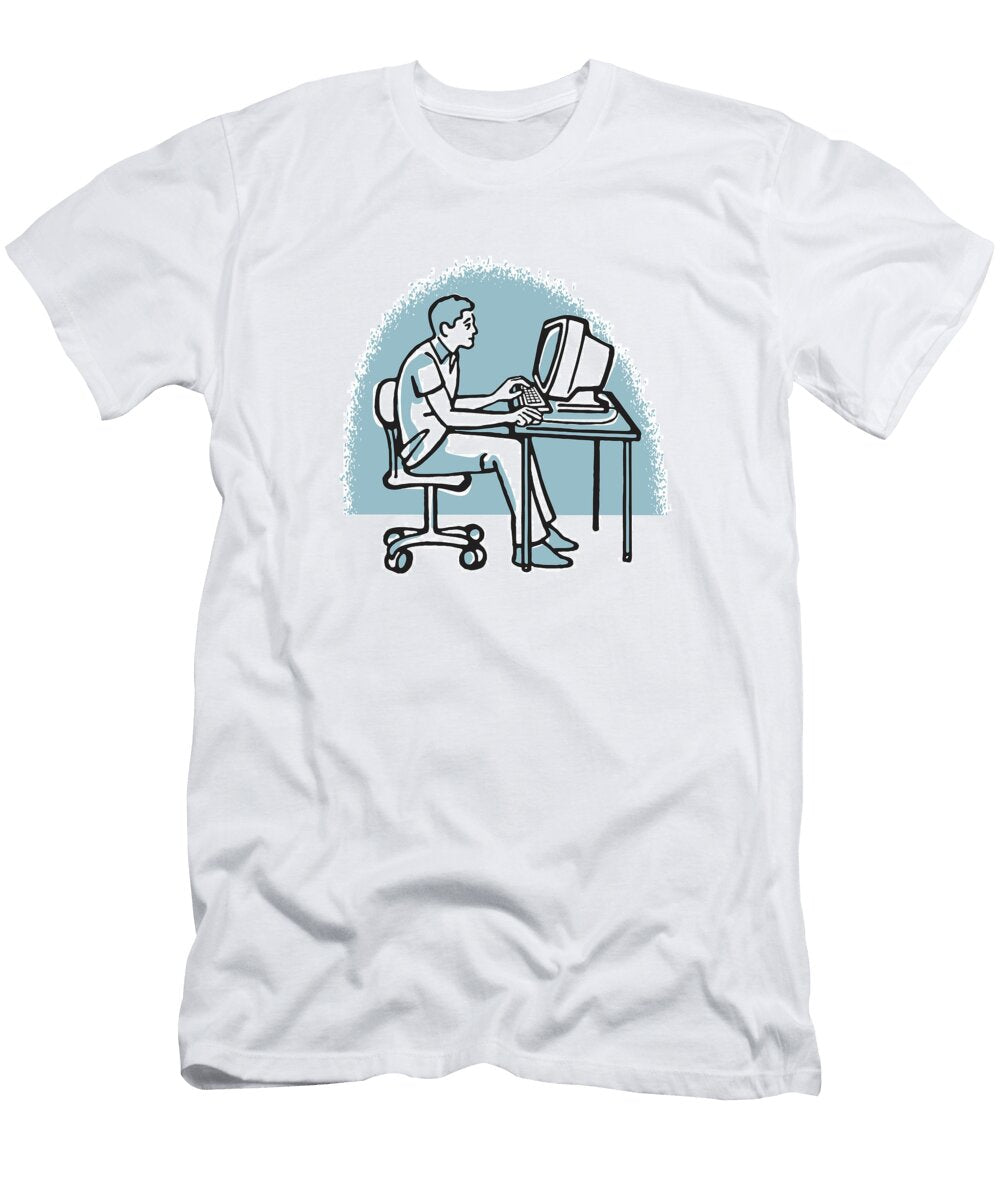 Man Working on Computer At Desk Csa Images T-Shirt