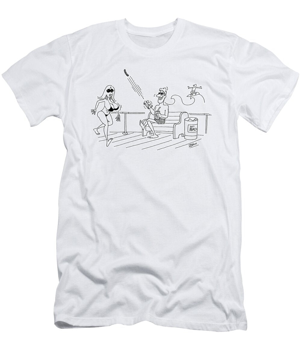 Mans Hotdog Sausage Shoots Out of His Bun As a Hot Lady Carroll Zahn T-Shirt
