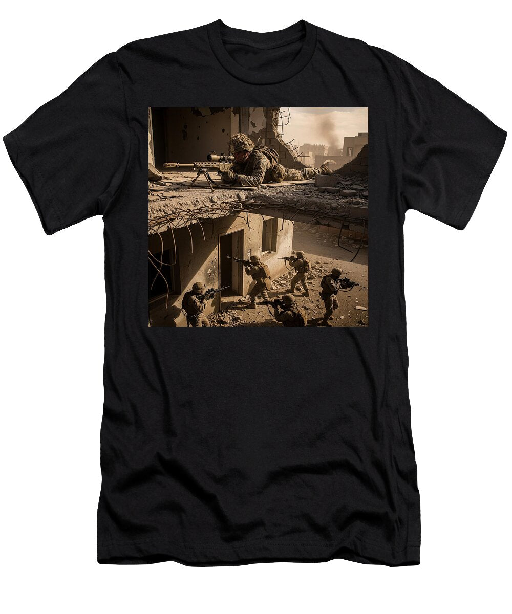 Marine Sniper Providing Overwatch for Breach Team Tom Adkins T-Shirt