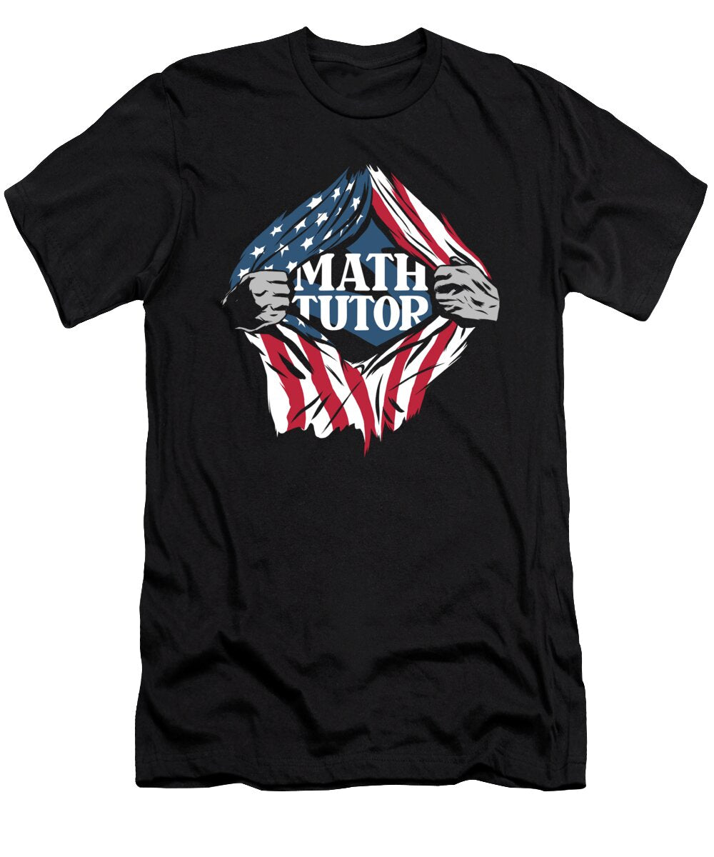 Math Tutor US Flag Teacher School Education Math Tutor Crazy Squirrel T-Shirt