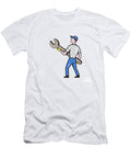 Mechanic Carrying Giant Spanner Cartoon Aloysius Patrimonio T-Shirt