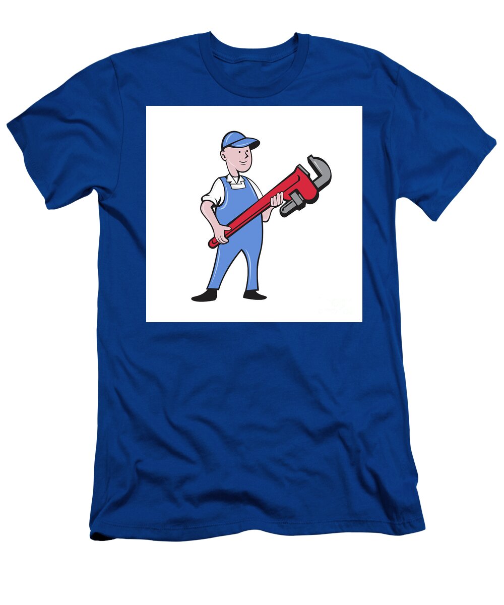 Mechanic Cradling Pipe Wrench Cartoon Aloysius Patrimonio T-Shirt