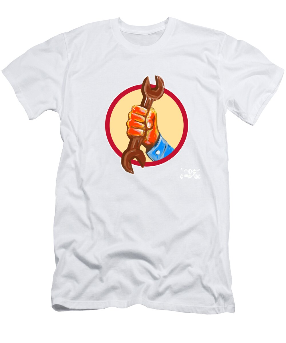 Mechanic Hand Holding Spanner Circle Watercolor Aloysius Patrimonio T-Shirt