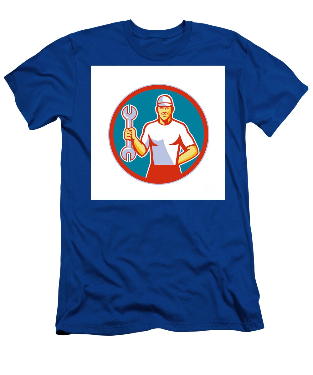 Mechanic Holding Wrench Circle Retro Aloysius Patrimonio T-Shirt