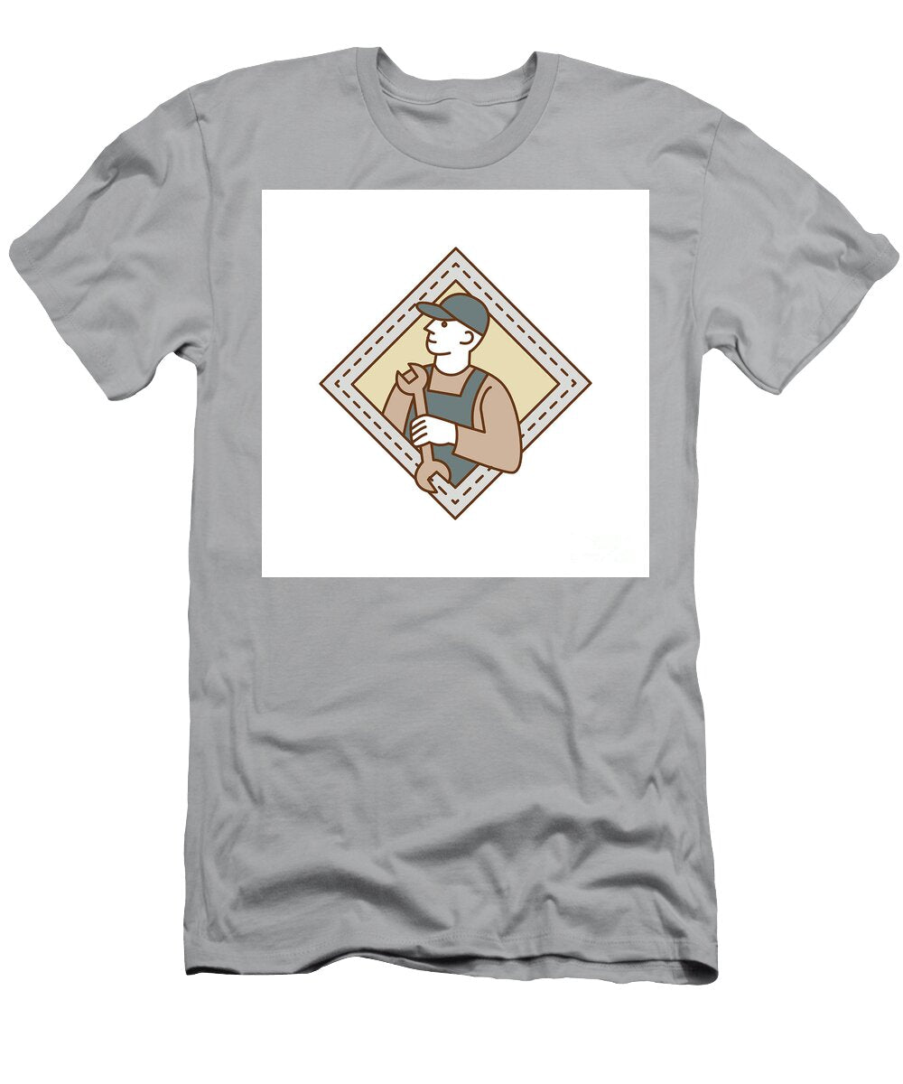 Mechanic Holding Wrench Crest Mono Line Aloysius Patrimonio T-Shirt
