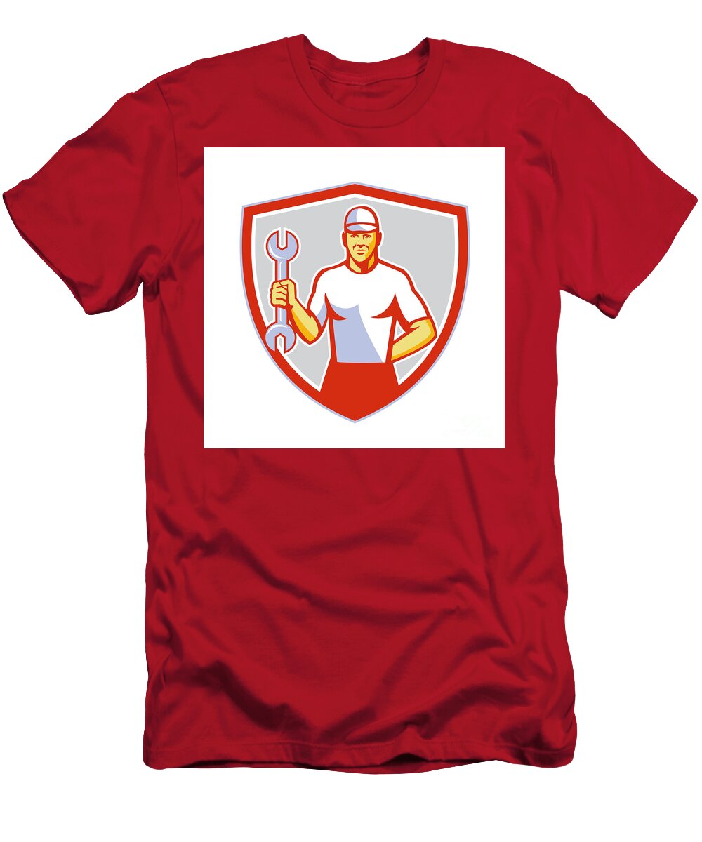 Mechanic Holding Wrench Crest Retro Aloysius Patrimonio T-Shirt