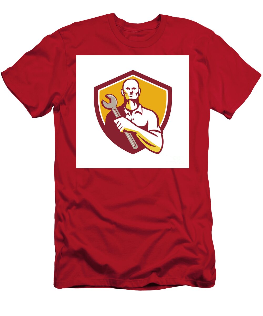 Mechanic Holding Wrench Shield Retro Aloysius Patrimonio T-Shirt