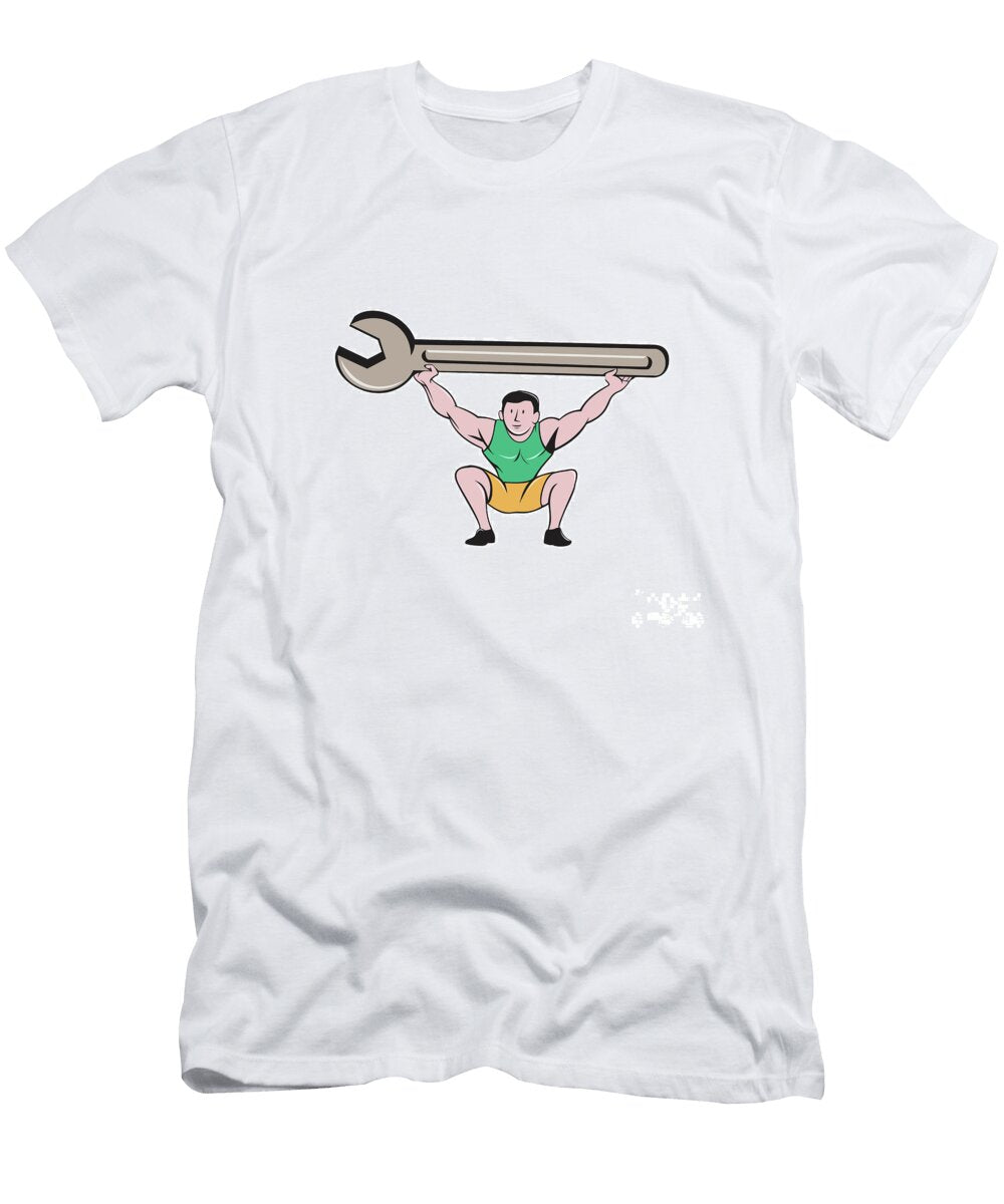 Mechanic Lifting Giant Spanner Wrench Cartoon Aloysius Patrimonio T-Shirt