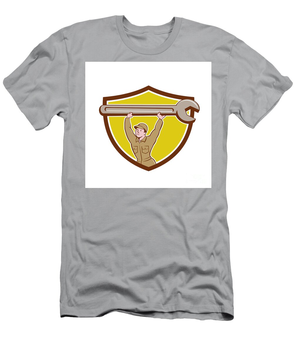 Mechanic Lifting Spanner Wrench Crest Cartoon Aloysius Patrimonio T-Shirt