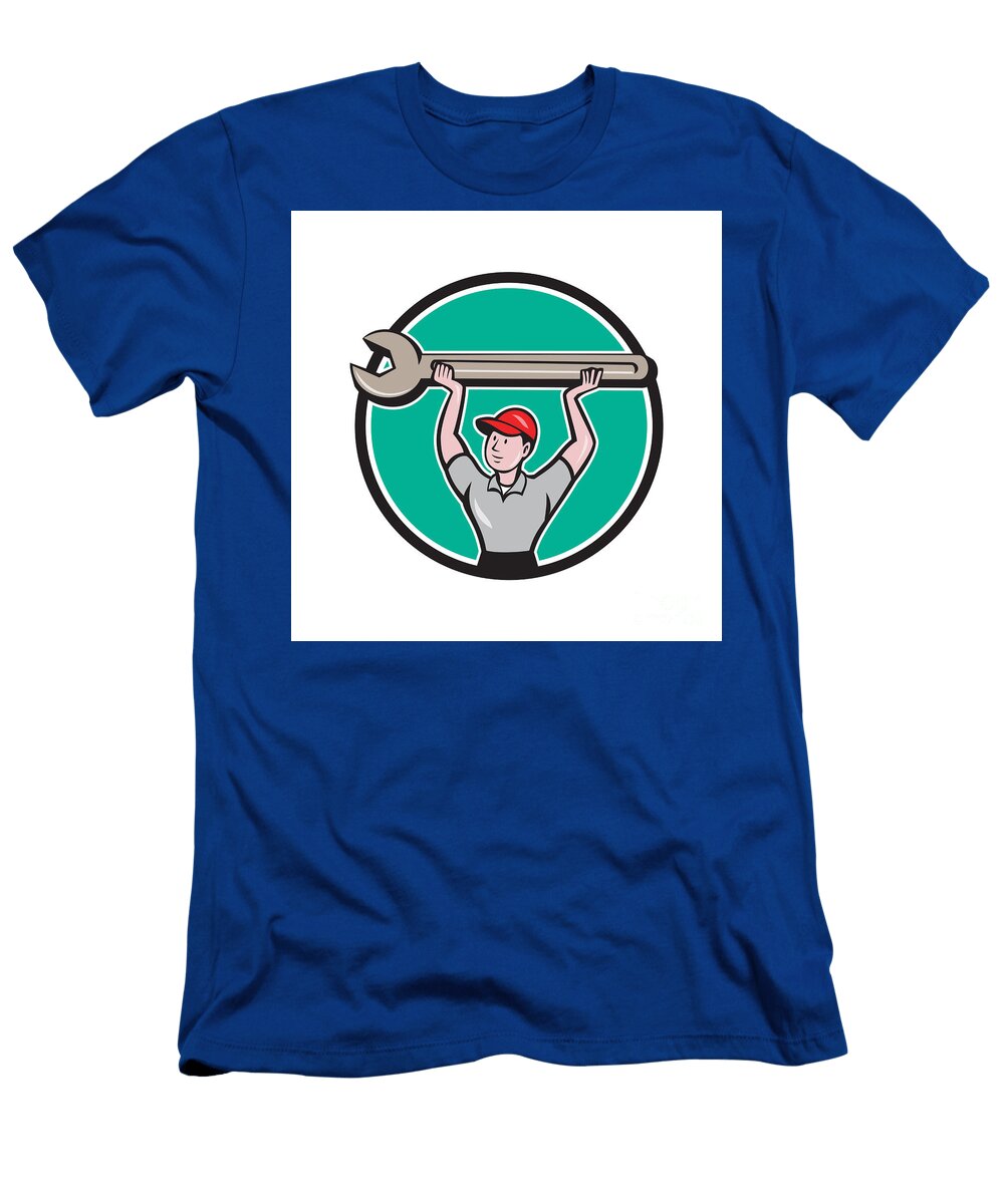 Mechanic Lifting Wrench Circle Cartoon Aloysius Patrimonio T-Shirt