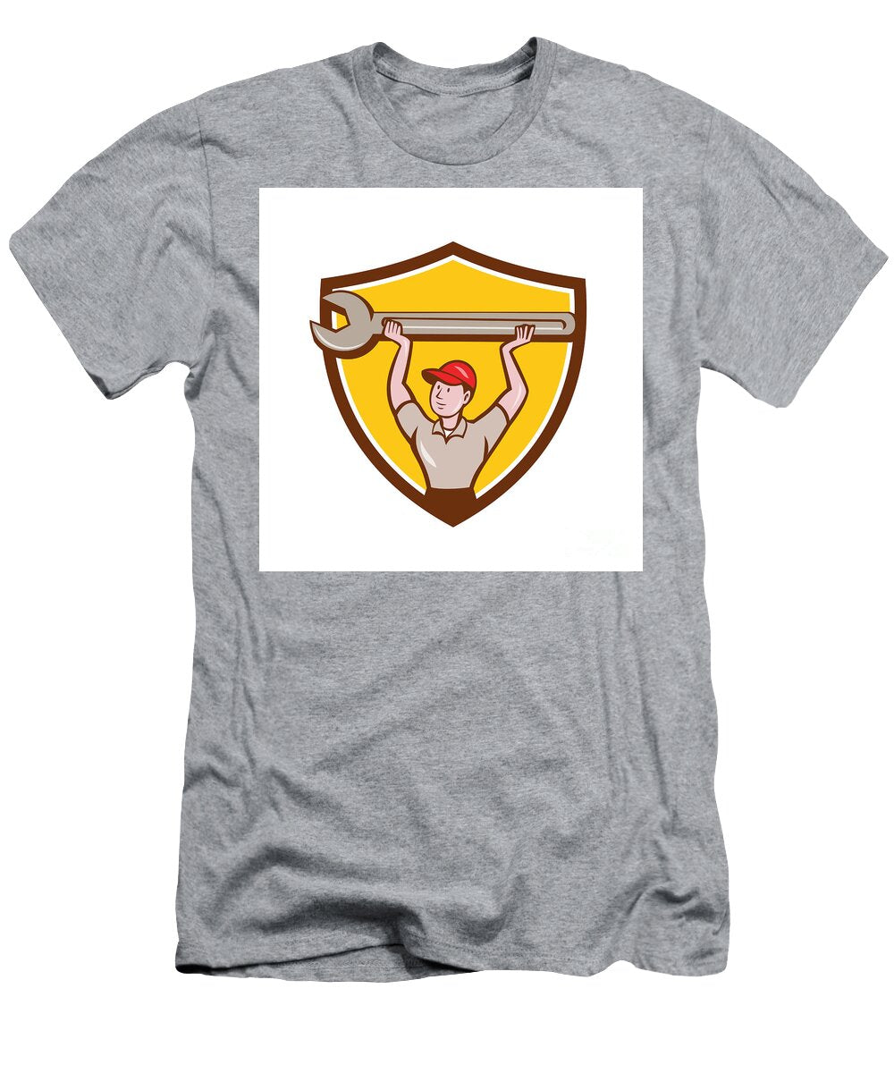 Mechanic Lifting Wrench Crest Cartoon Aloysius Patrimonio T-Shirt