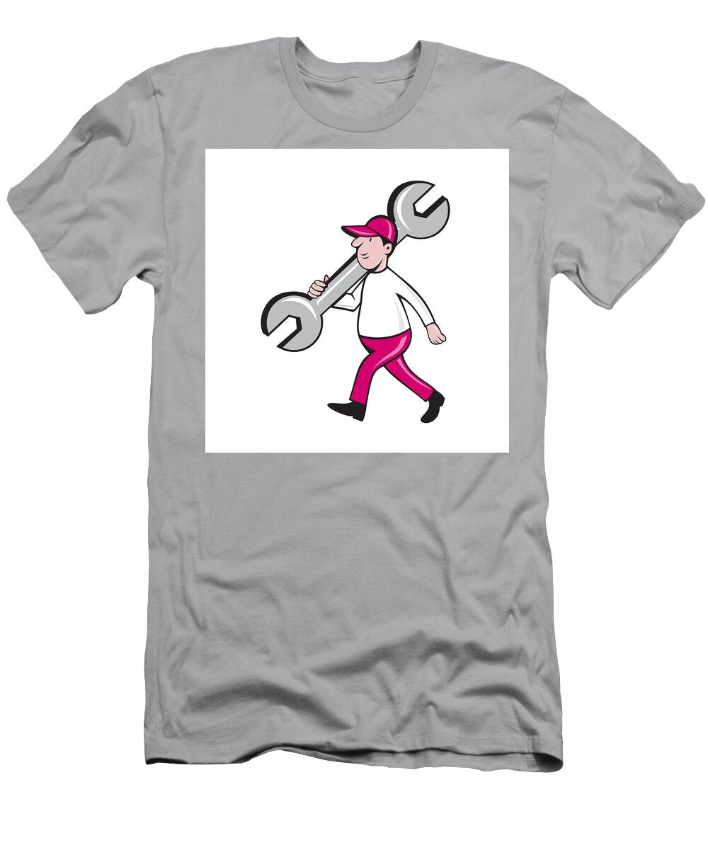 Mechanic Monkey Wrench Walking Cartoon Aloysius Patrimonio T-Shirt