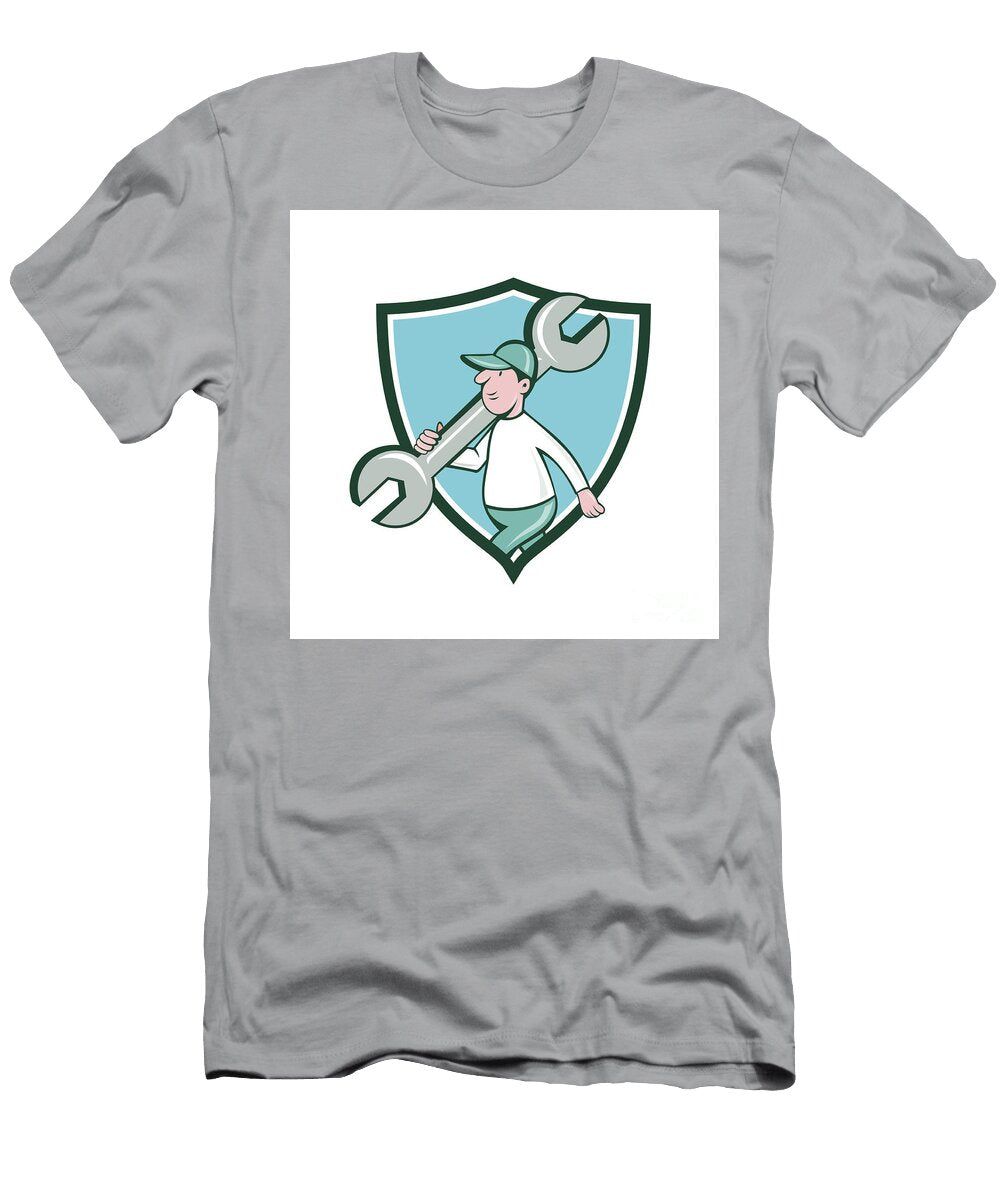 Mechanic Monkey Wrench Walking Crest Cartoon Aloysius Patrimonio T-Shirt