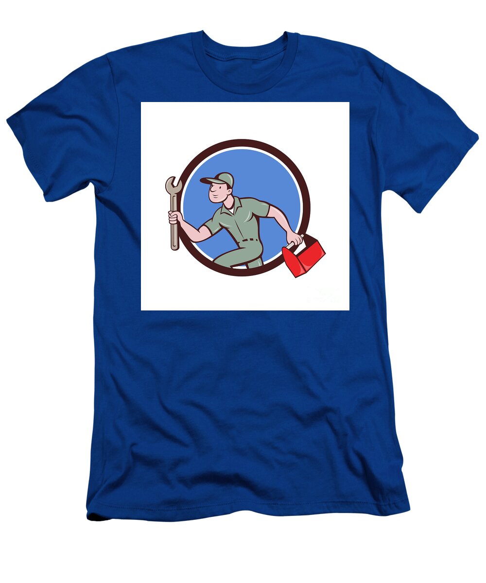Mechanic Spanner Toolbox Running Circle Cartoon Aloysius Patrimonio T-Shirt