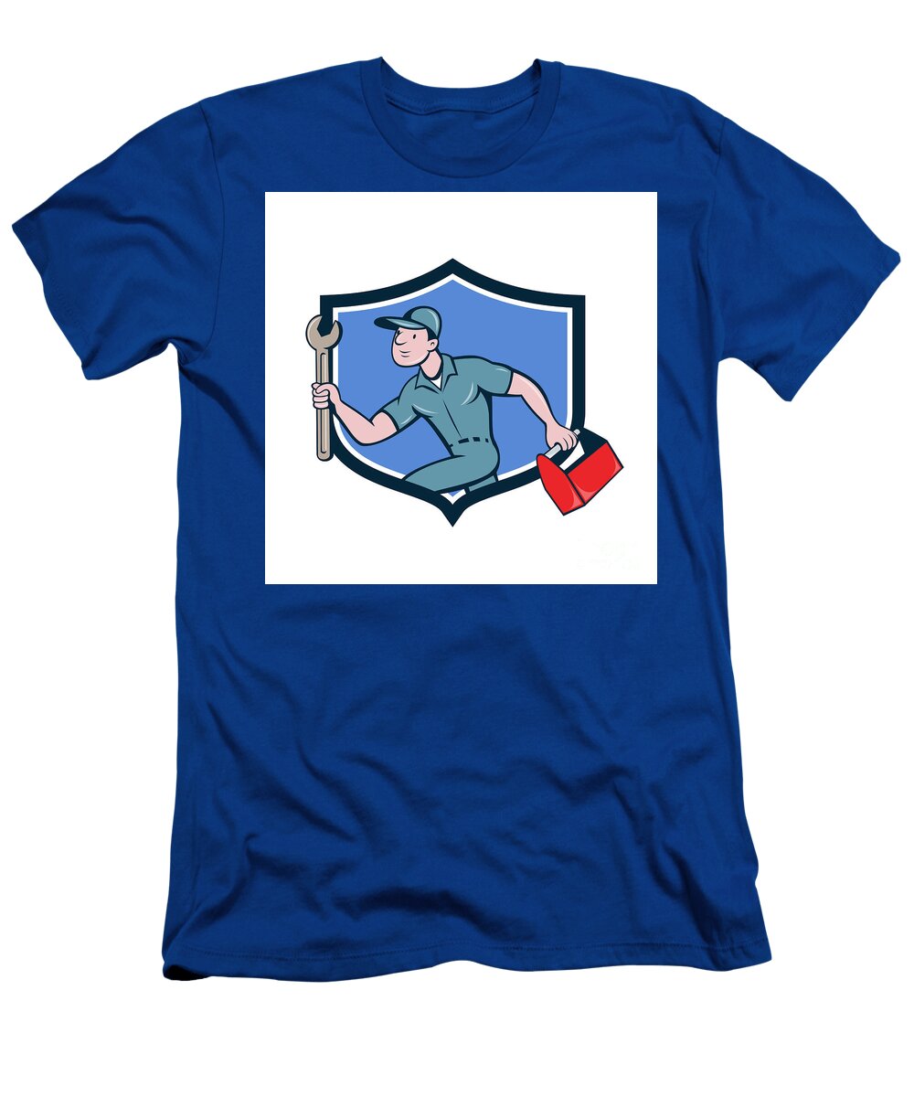 Mechanic Spanner Toolbox Running Crest Cartoon Aloysius Patrimonio T-Shirt