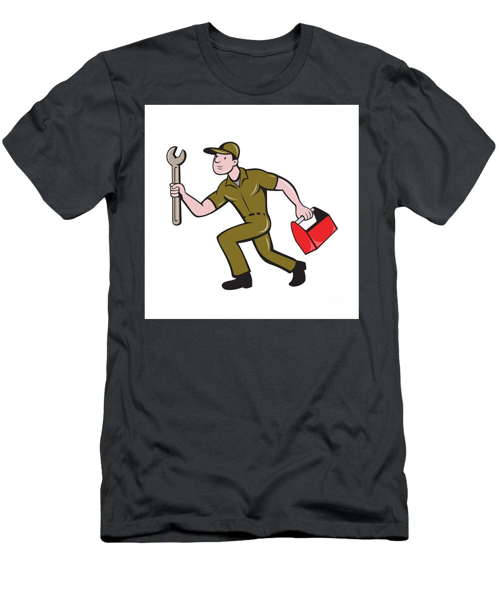 Mechanic Spanner Toolbox Running Isolated Cartoon Aloysius Patrimonio T-Shirt