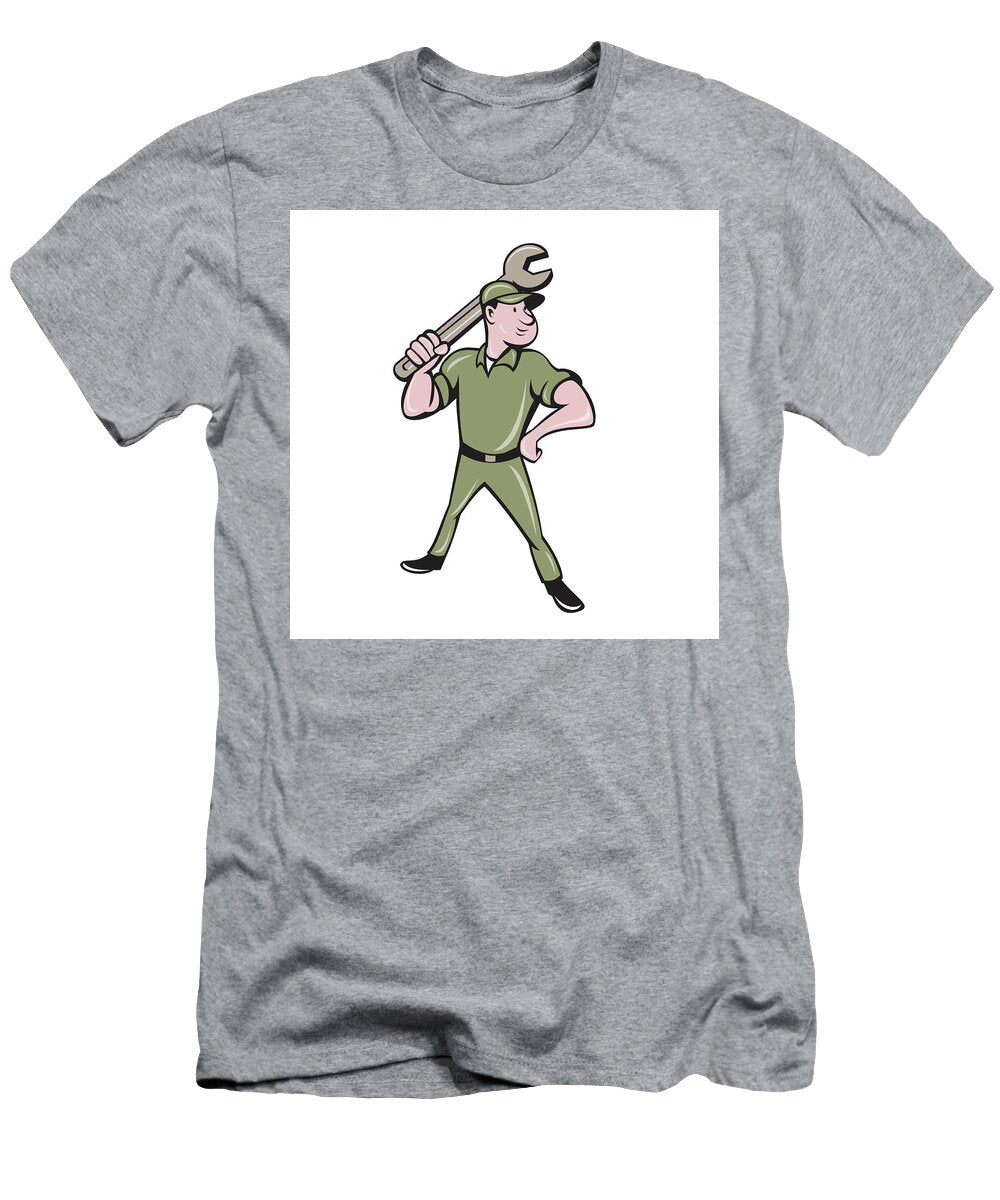 Mechanic Wielding Spanner Cartoon Aloysius Patrimonio T-Shirt