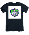 Mechanic Worker Standing Spanner Crest Cartoon Aloysius Patrimonio T-Shirt