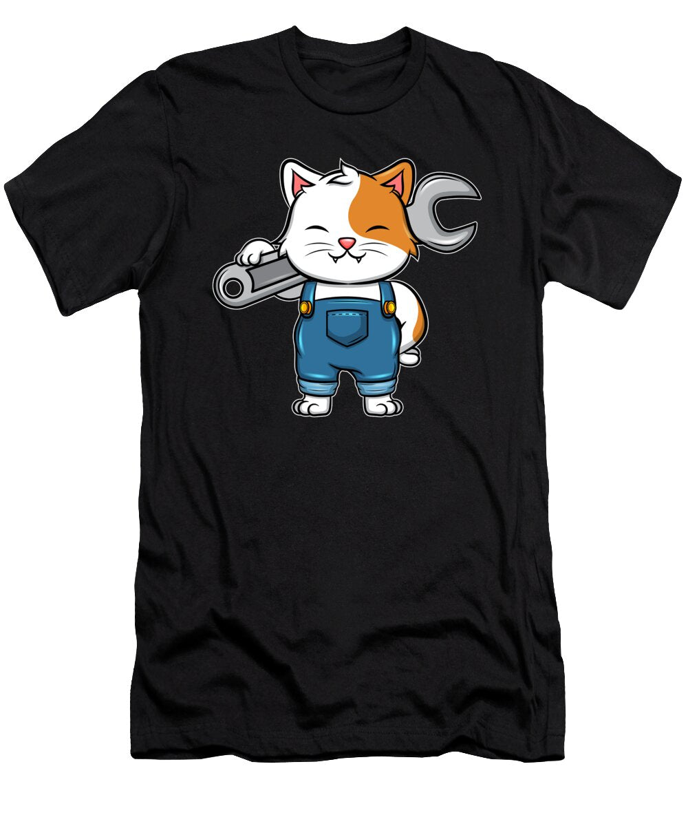 Mechanical Engineer Mechanic Cat with a Wrench for Mechanics Tom Schiesswald T-Shirt