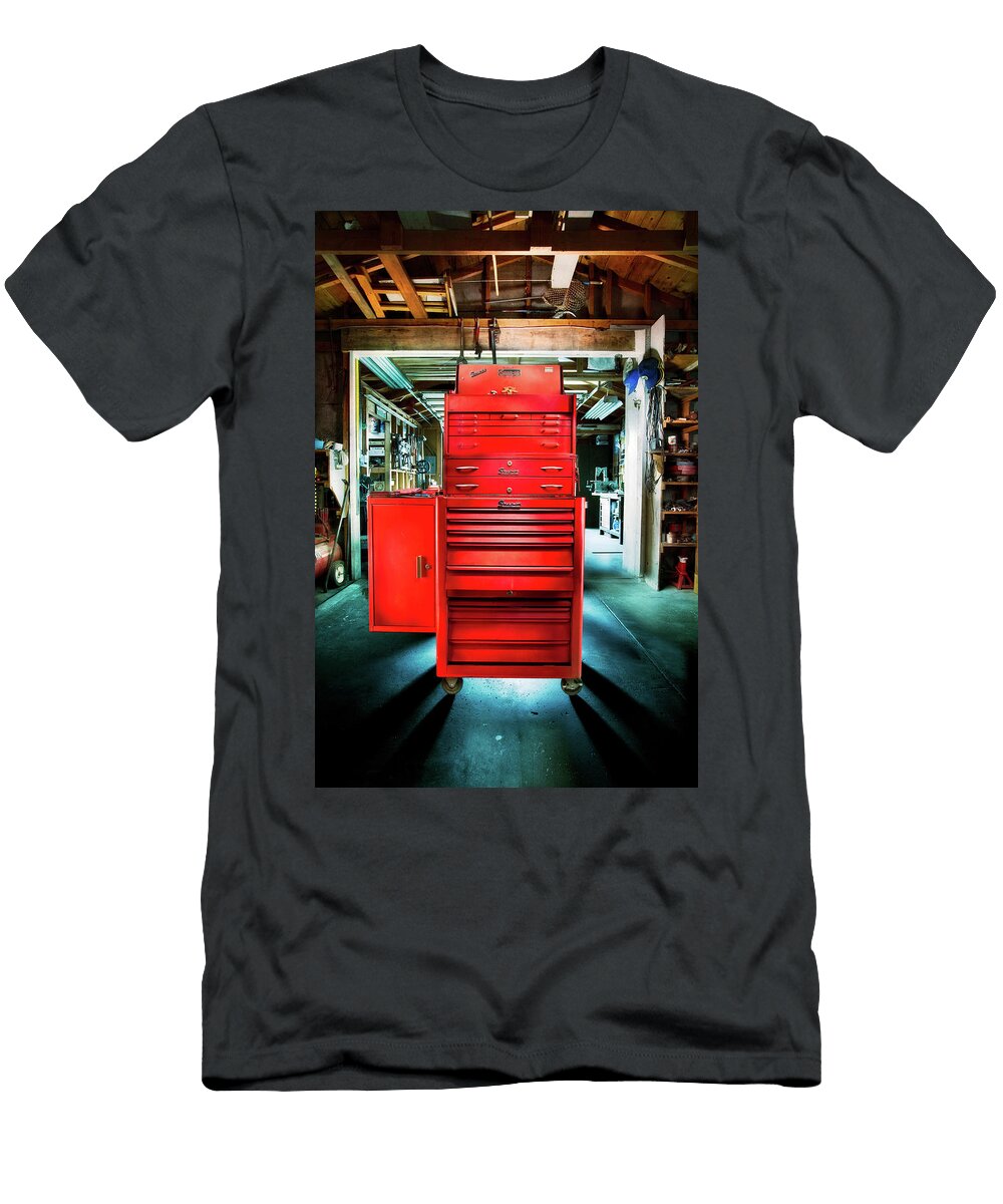 Mechanics Toolbox Cabinet Stack in Garage Shop Yopedro T-Shirt