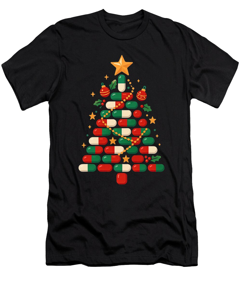 Medical Pills Christmas Tree Pharmacist Xmas Natalie Lidford T-Shirt