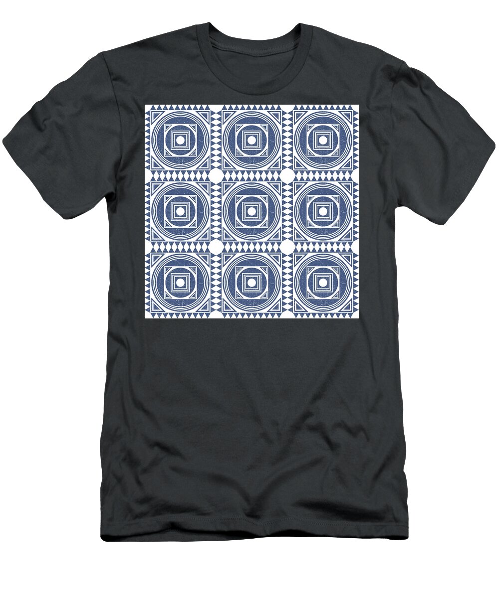 Mediterranean Pattern 1 Tile Pattern Designs Geometric Blue Ceramic Tile Surface Pattern Studio Grafiikka T-Shirt