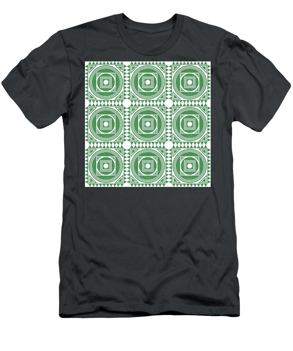 Mediterranean Pattern 1 Tile Pattern Designs Geometric Green Ceramic Tile Surface Pattern Studio Grafiikka T-Shirt