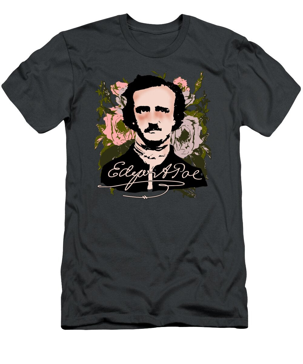 Melancholy Edgar Allan Poe with Faded Roses Moody Kiran Lilou T-Shirt