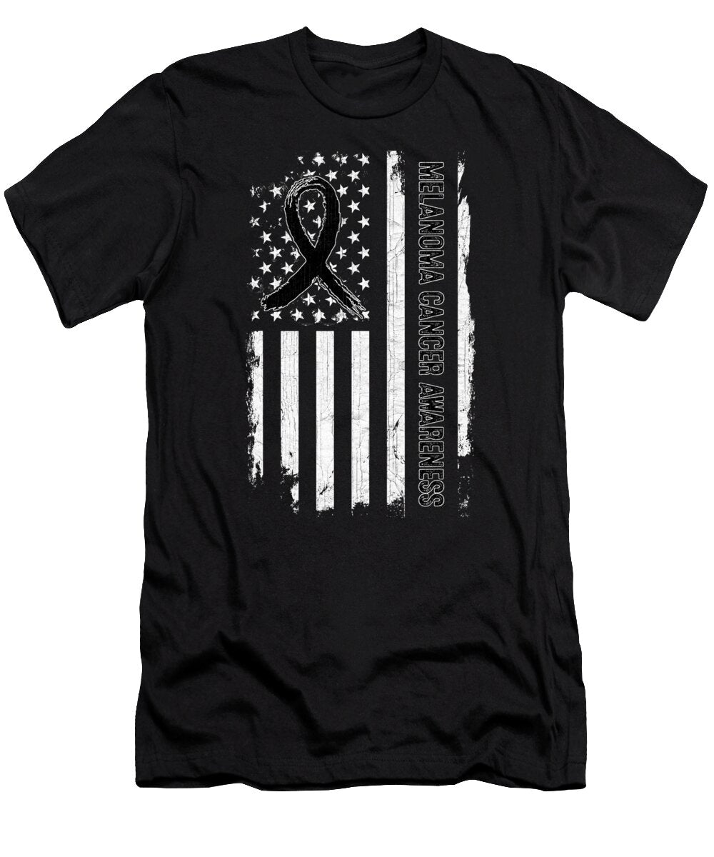 Melanoma Cancer Awareness American Flag Black Ribbon Thepassionshop T-Shirt