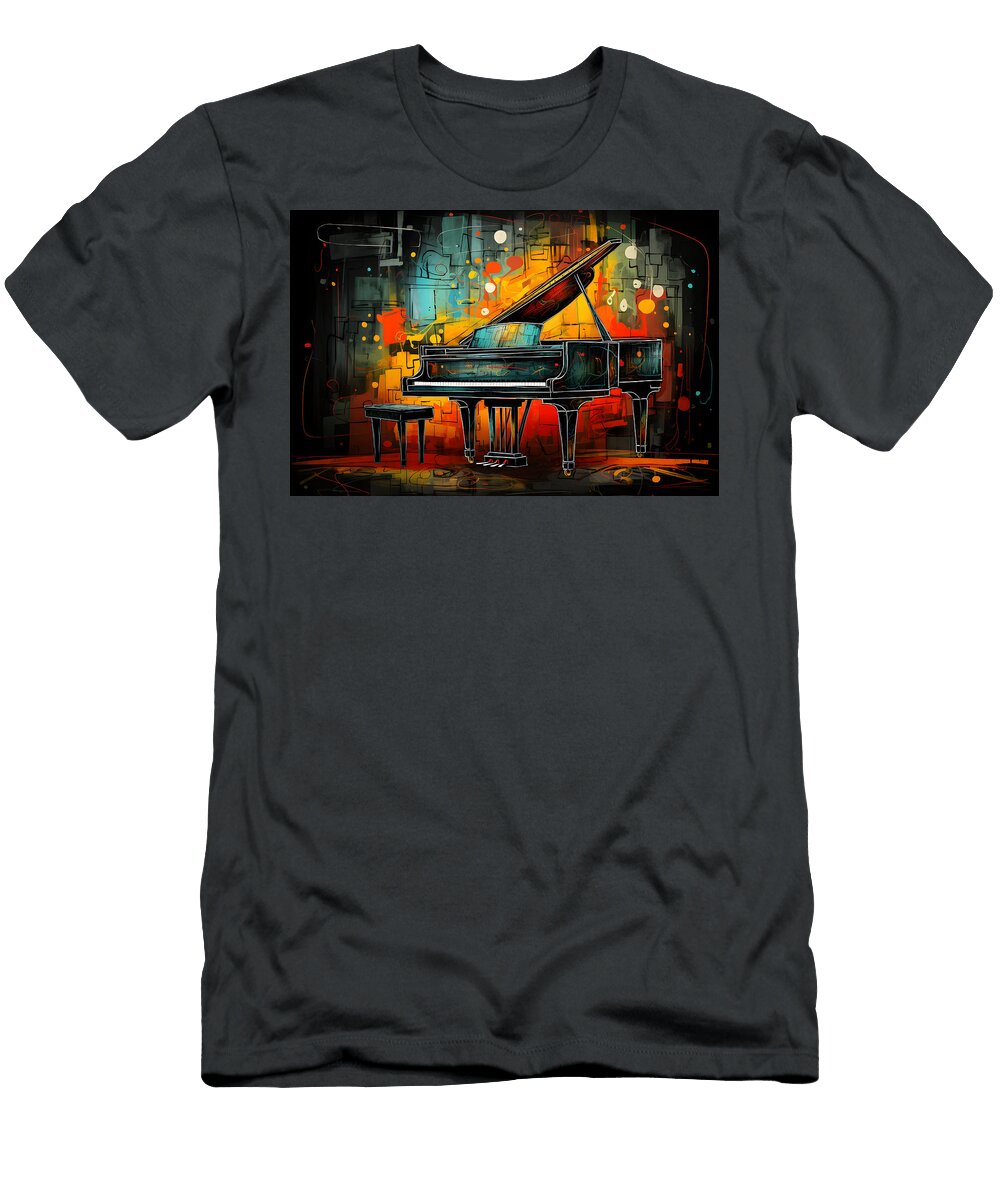 Melodic Fusion Abstract Piano Art in a Symphony of Color and Textured Chalkboard Olfactoart Studio T-Shirt