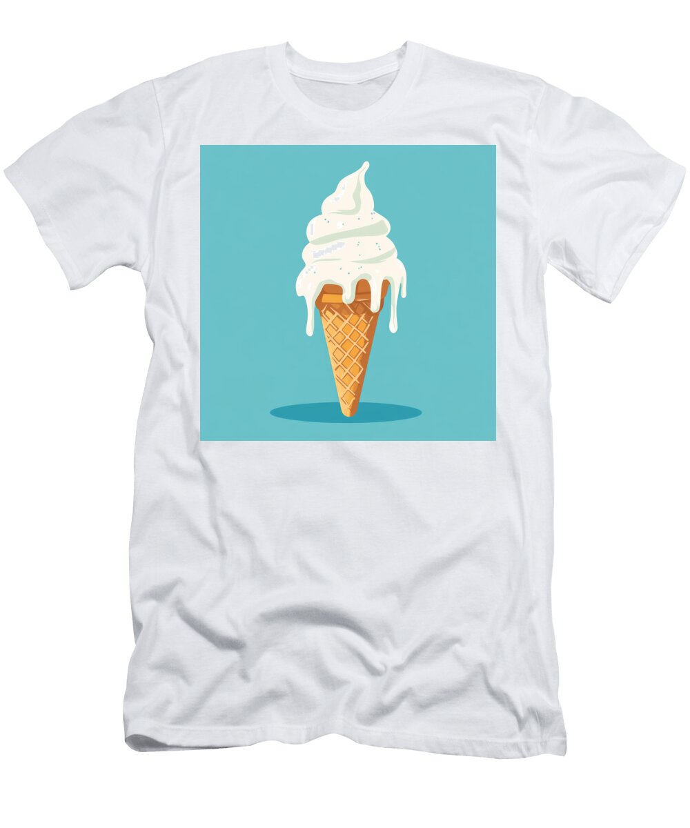 Melting Soft Serve Ice Cream in Waffle Cone on Blue Background Sapaan Eal T-Shirt