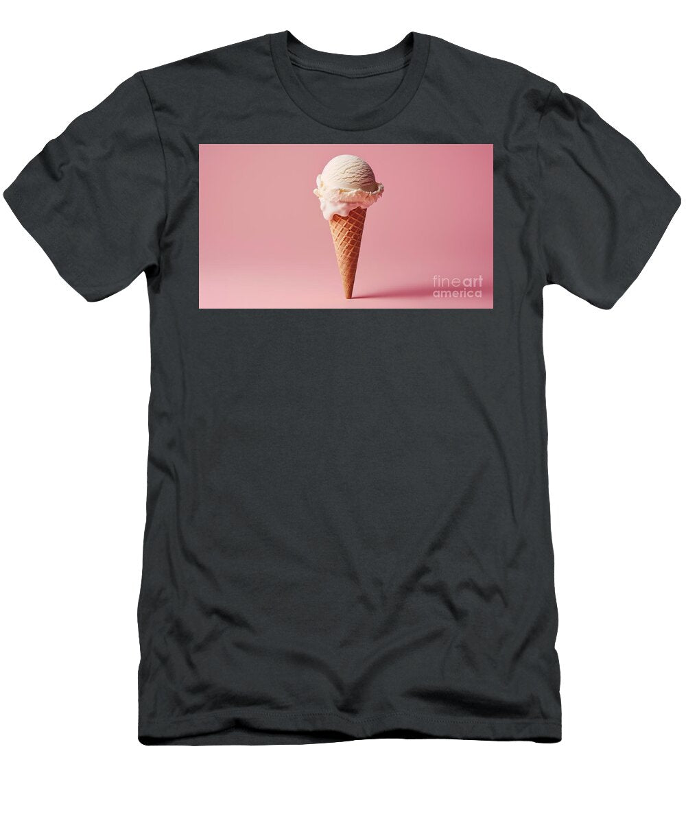 Melting Vanilla Ice Cream Cone on Pink Background Michal Bednarek T-Shirt
