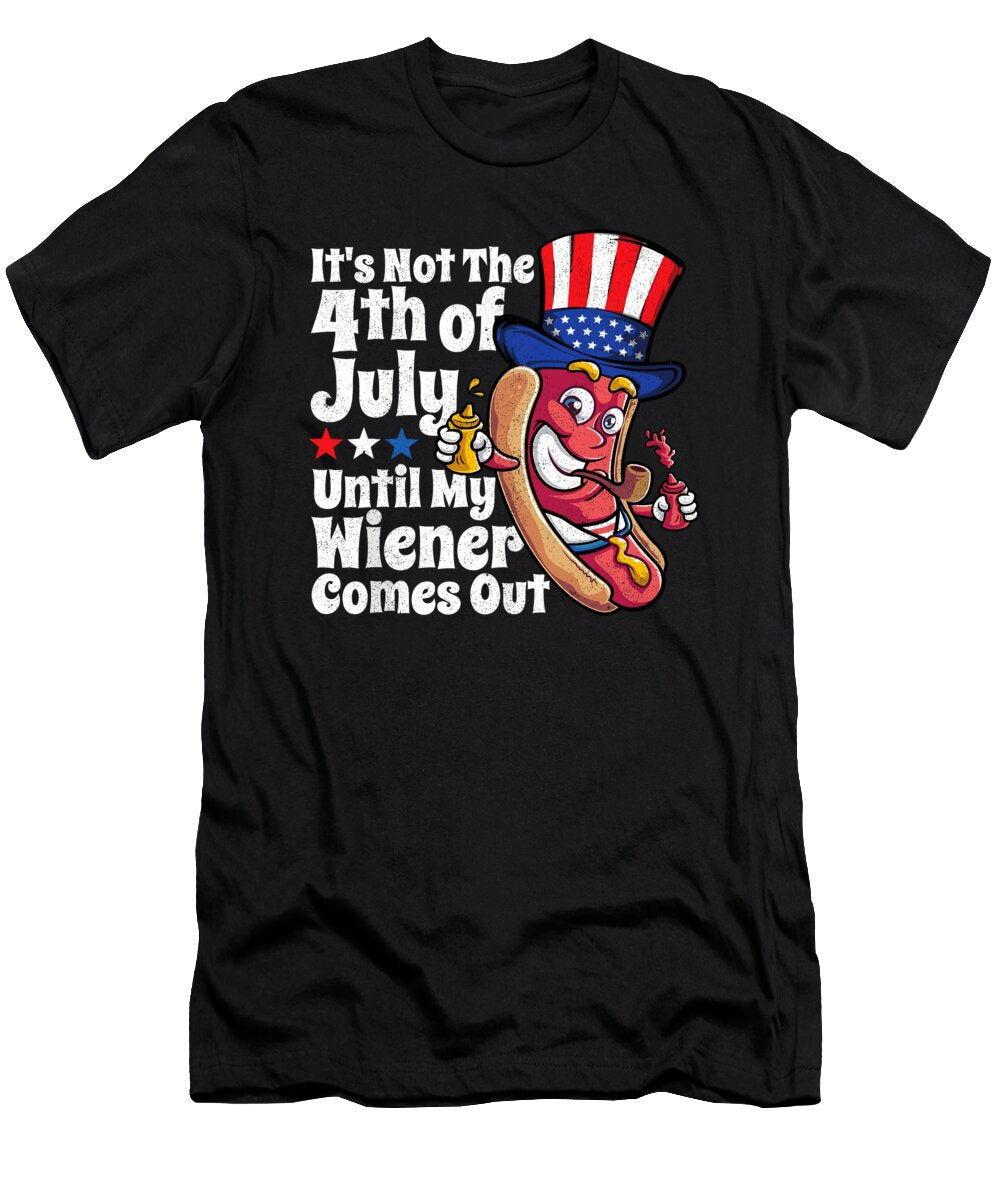 Mens Funny 4th of July Hot Dog Wiener Comes Out Adult Humor Gift 1 T-Shirt