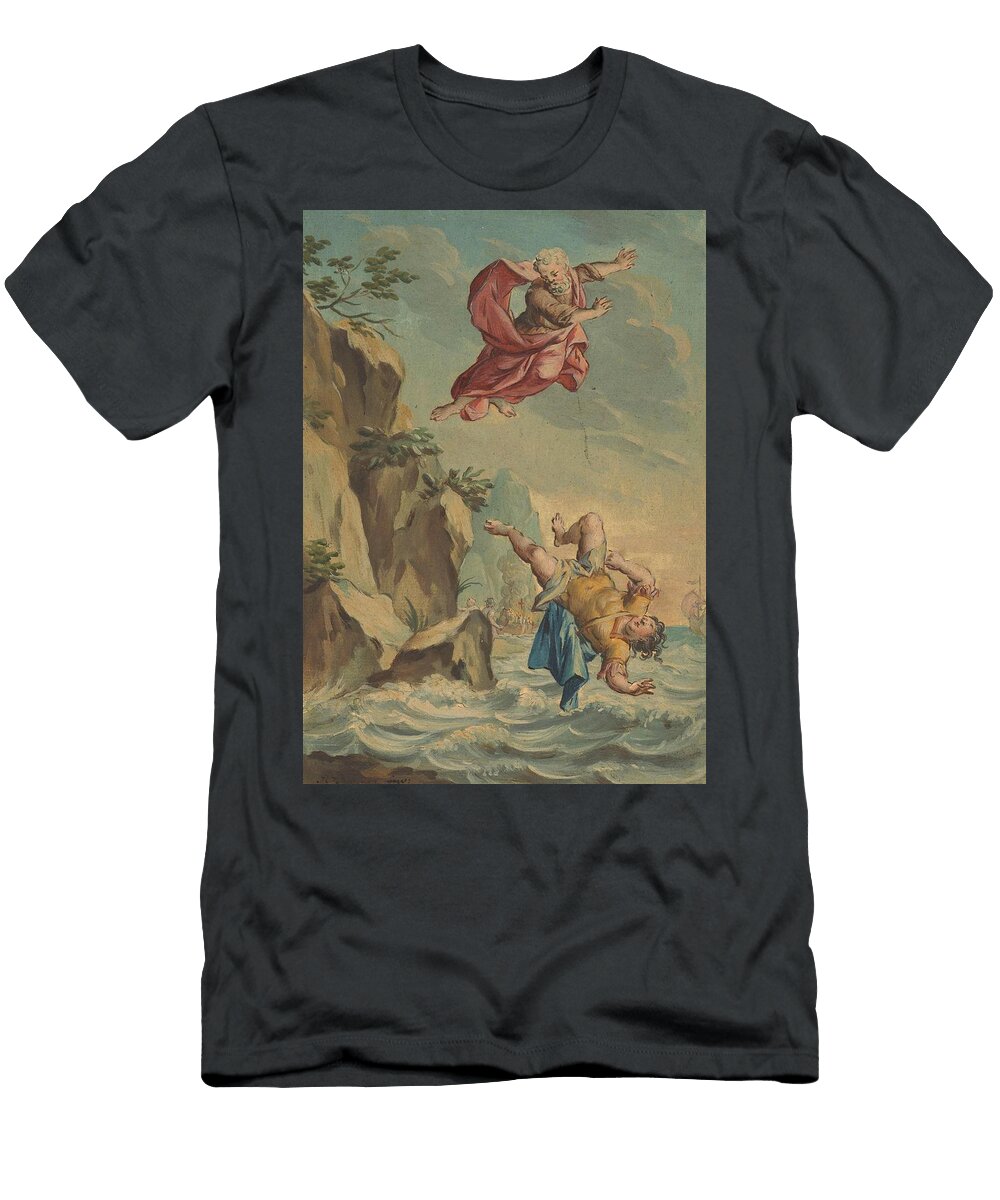 Mentor Gooit Telemachus Van Een Rots En Springt Hem Achterna Art Rienk Keyert Dutch T-Shirt