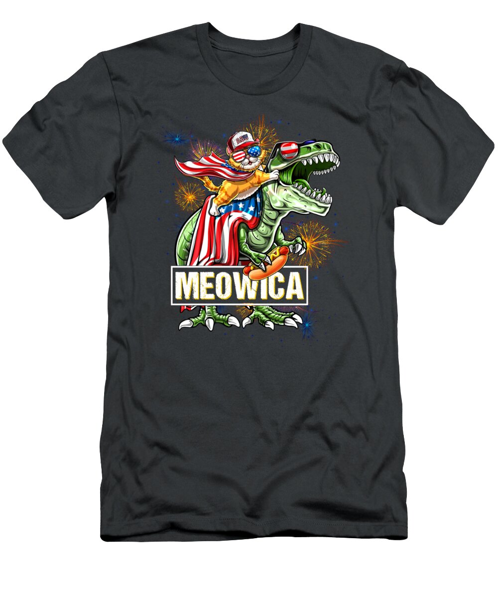 Meowica Cat T Rex Dinosaur American Flag Lyle Certainly T-Shirt
