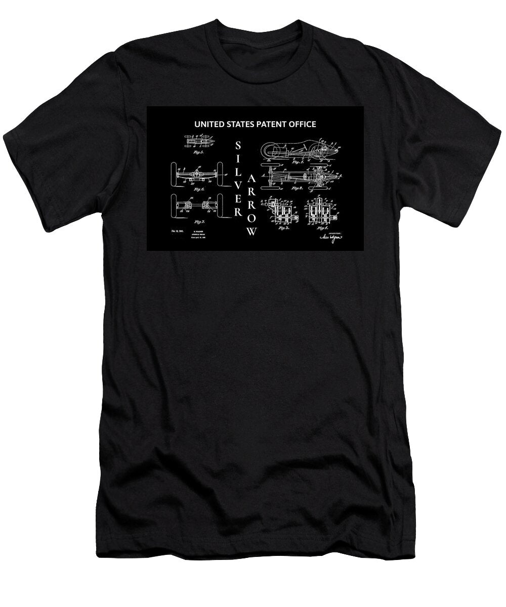 Mercedes Silver Arrow Patent Art Poster Black Chalkboard Uwe Stoeter T-Shirt