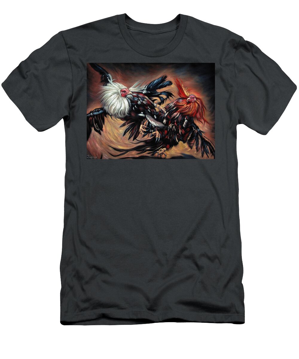 Mexican Gamecocks Rooster Oil on Velvet By Jorge Torrones Jorge Terrones T-Shirt