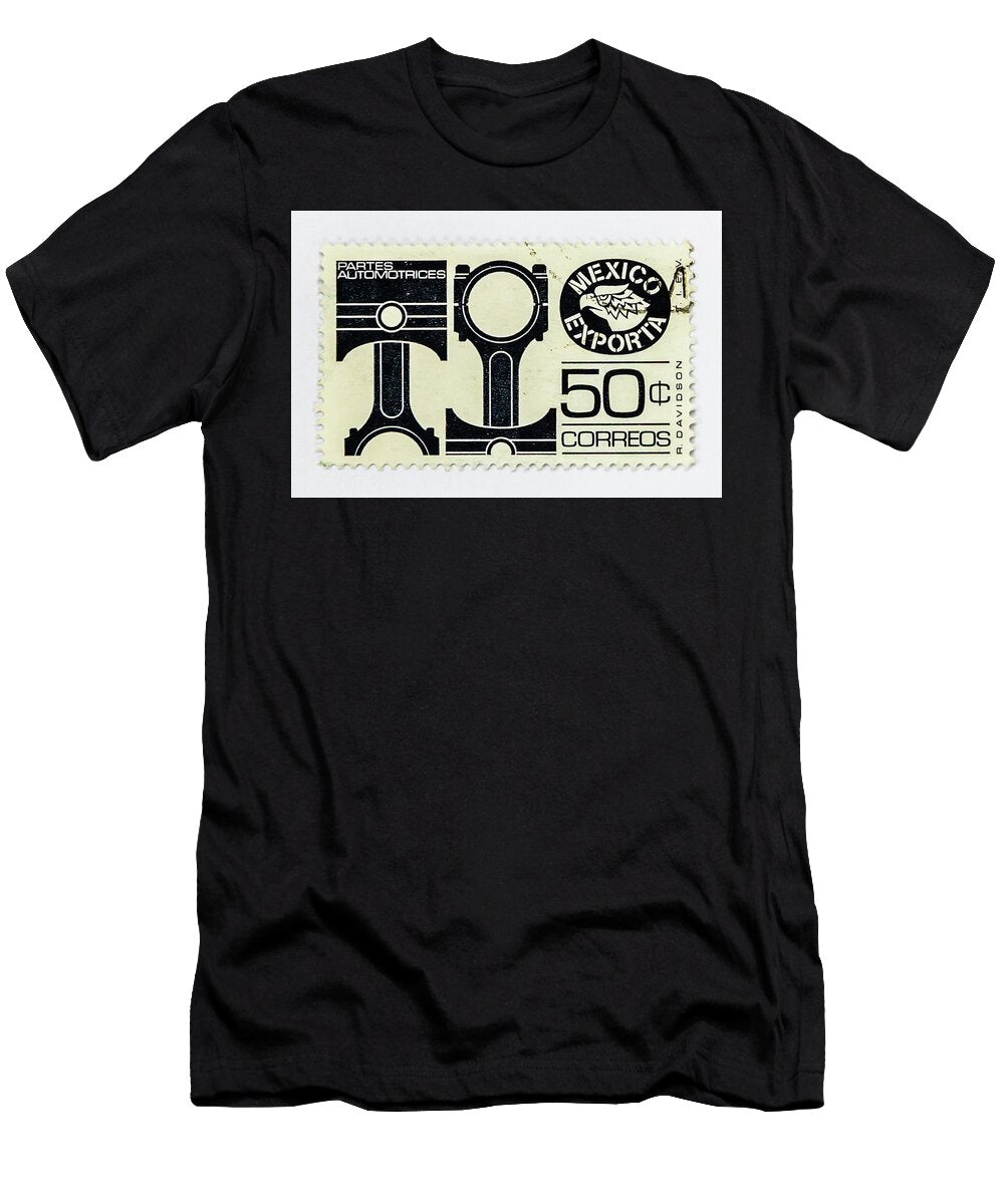 Mexico Automotive Industry Pistons Engine Parts Export Black White Postage Stamp Vivida Photo T-Shirt