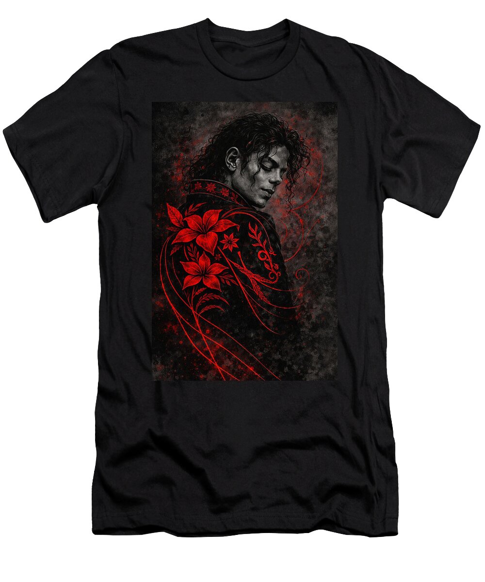 Michael Jackson Portrait with Red Flowers Museum of Exquisities T-Shirt