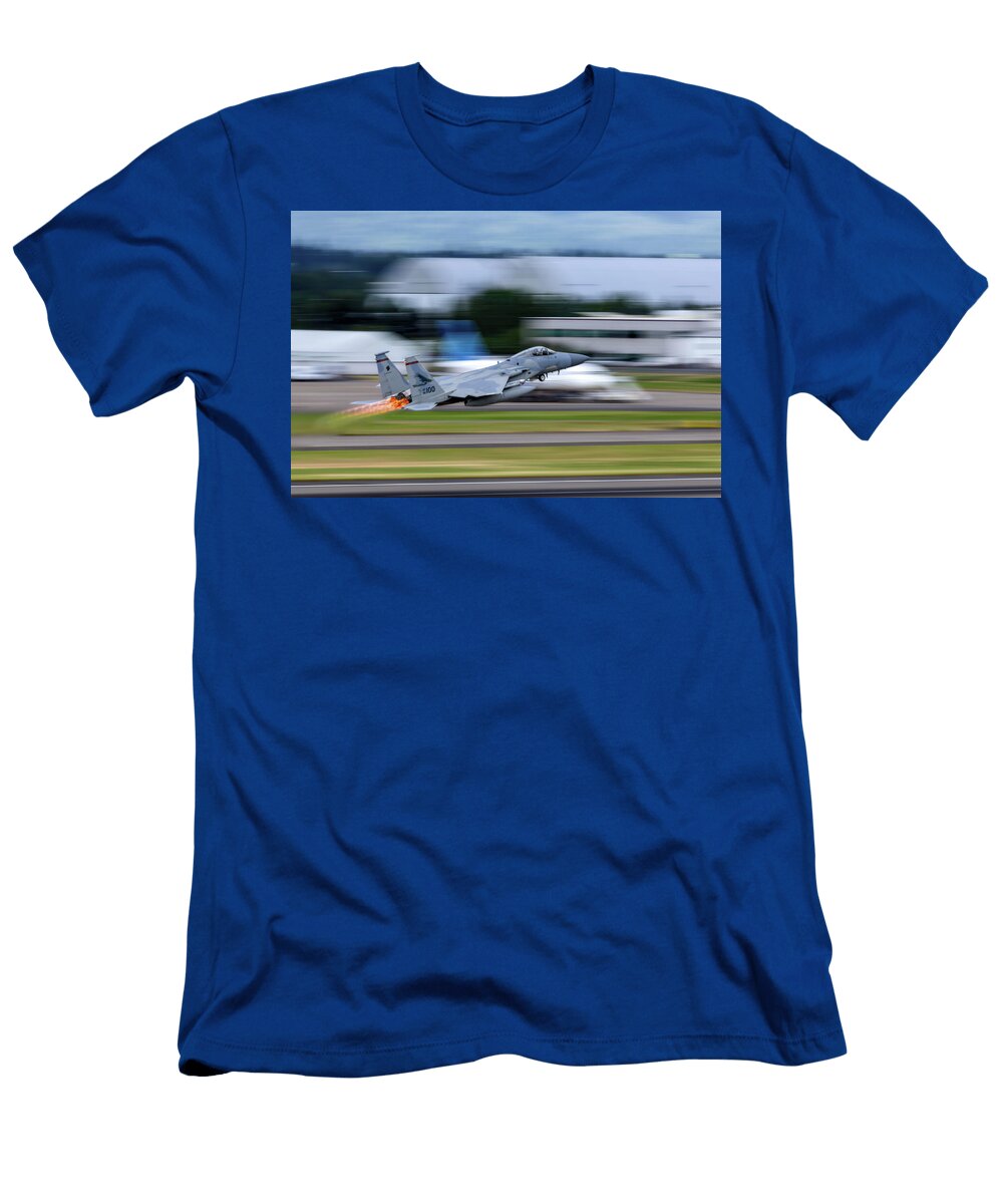 Military Jet Taking Off with Blurred Background Wes and Dotty Weber T-Shirt
