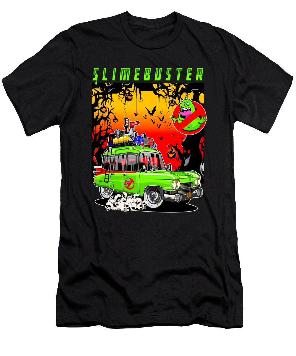 Miller Slimebuster Ghost Halloween Car Vector Art Cartoon Caricature Style the Bugz T-Shirt