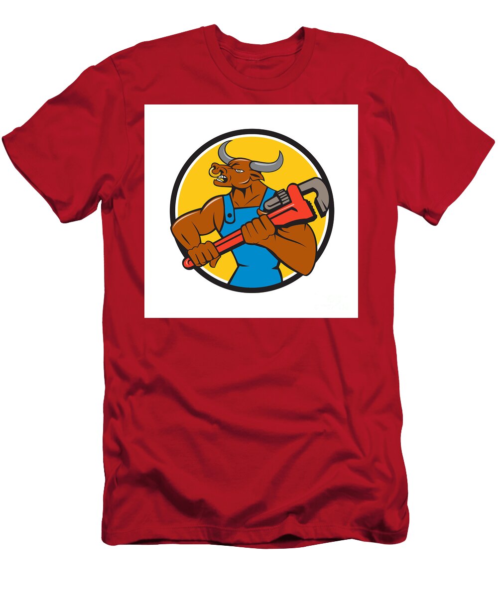 Minotaur Bull Plumber Wrench Circle Cartoon Aloysius Patrimonio T-Shirt